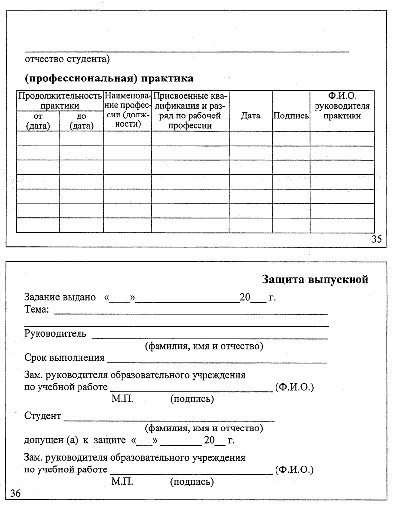 Зачетная книжка студента образец